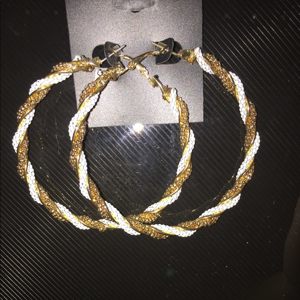 Fabulous White & Gold Hoop Earrings